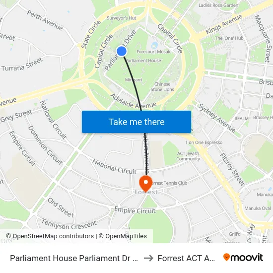 Parliament House Parliament Dr Southbound to Forrest ACT Australia map