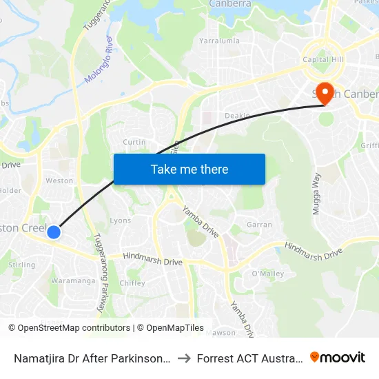 Namatjira Dr After Parkinson St to Forrest ACT Australia map
