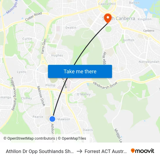 Athllon Dr Opp Southlands Shops to Forrest ACT Australia map