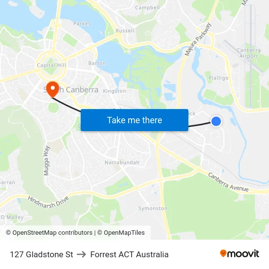 127 Gladstone St to Forrest ACT Australia map