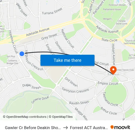 Gawler Cr Before Deakin Shops to Forrest ACT Australia map