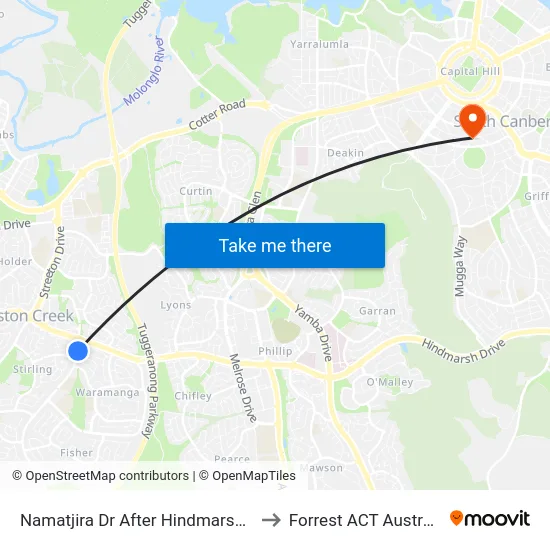 Namatjira Dr After Hindmarsh Dr to Forrest ACT Australia map