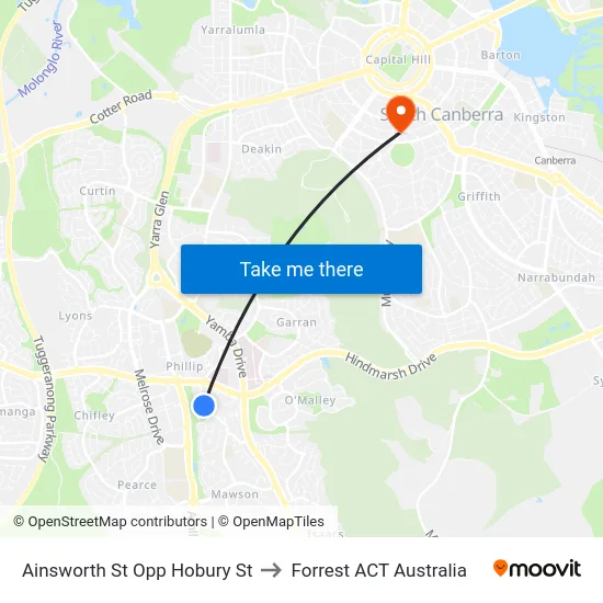 Ainsworth St Opp Hobury St to Forrest ACT Australia map