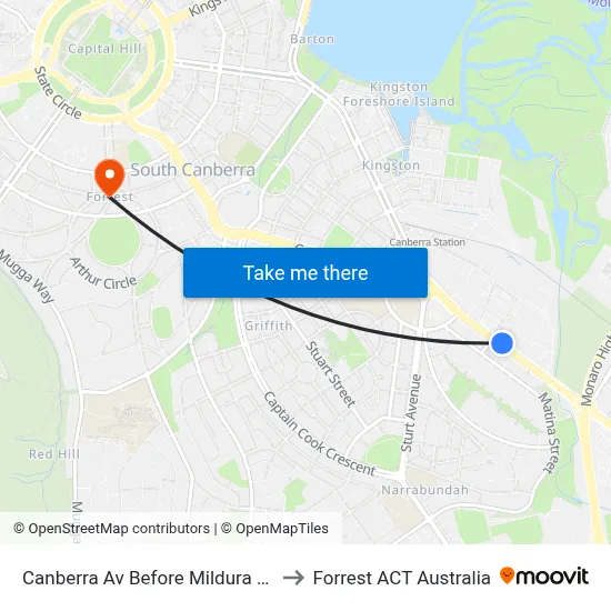 Canberra Av Before Mildura St to Forrest ACT Australia map