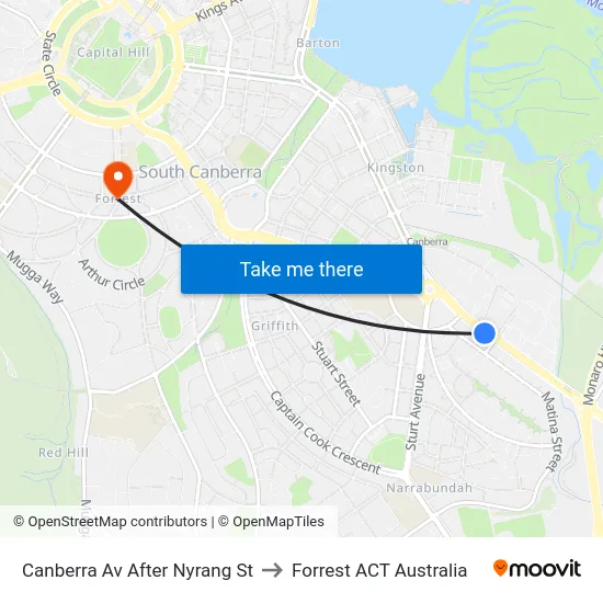 Canberra Av After Nyrang St to Forrest ACT Australia map