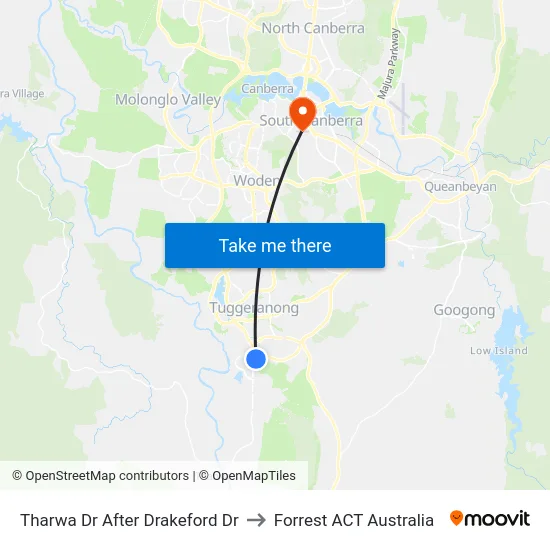 Tharwa Dr After Drakeford Dr to Forrest ACT Australia map