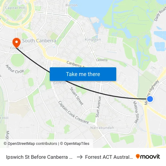 Ipswich St Before Canberra Av to Forrest ACT Australia map