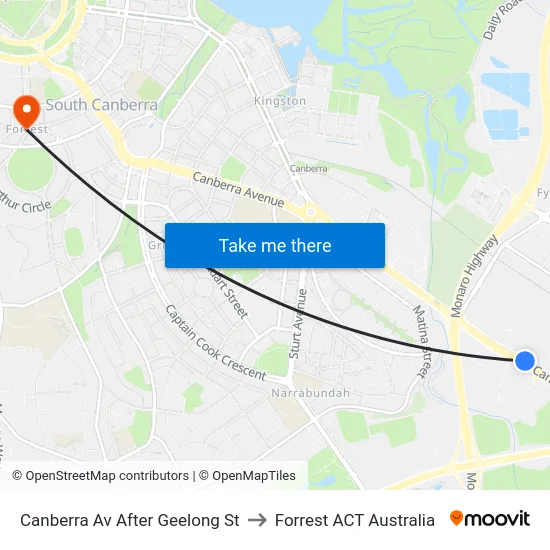Canberra Av After Geelong St to Forrest ACT Australia map