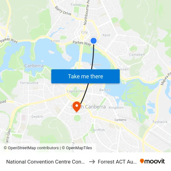National Convention Centre Constitution Av to Forrest ACT Australia map