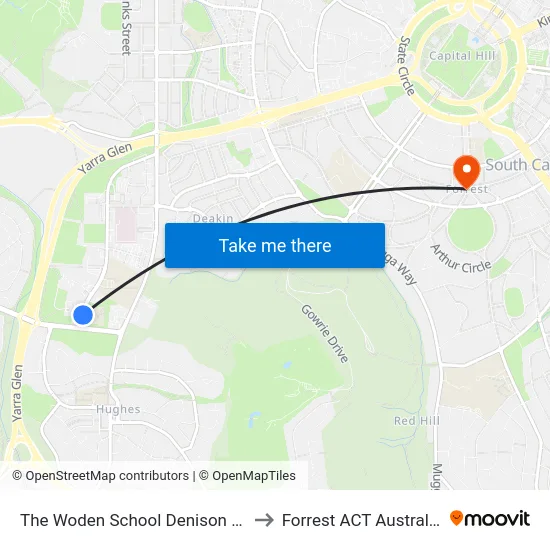 The Woden School Denison St to Forrest ACT Australia map