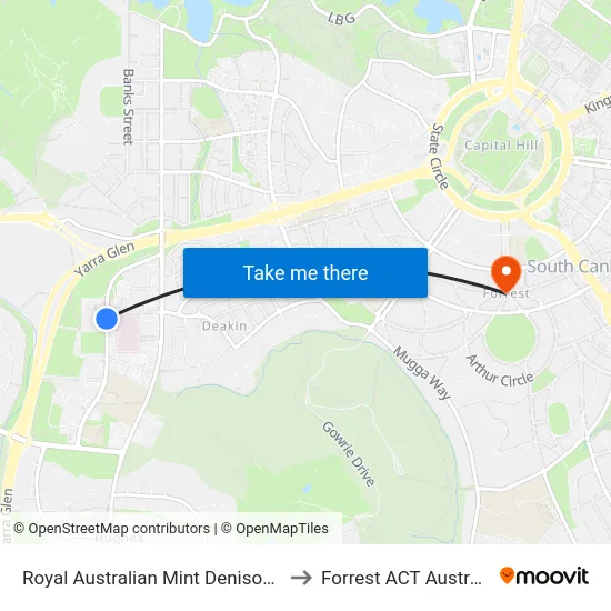 Royal Australian Mint Denison St to Forrest ACT Australia map