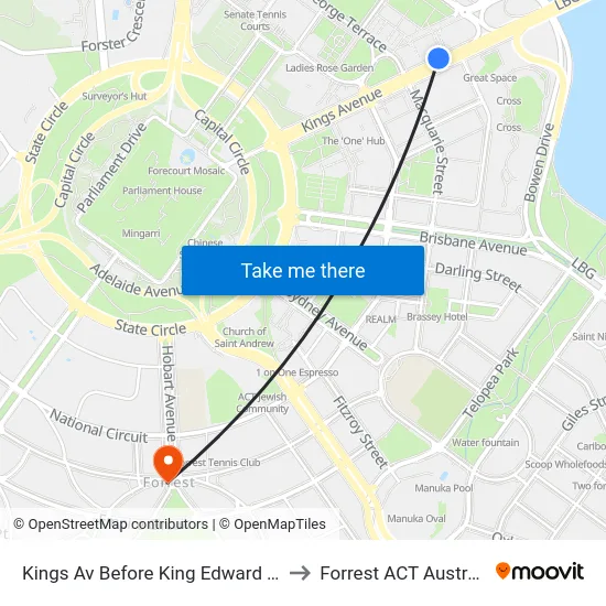 Kings Av Before King Edward Tce to Forrest ACT Australia map