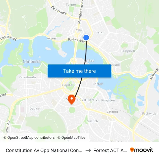 Constitution Av Opp National Convention Centre to Forrest ACT Australia map
