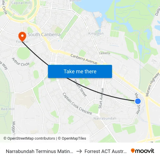 Narrabundah Terminus Matina St to Forrest ACT Australia map