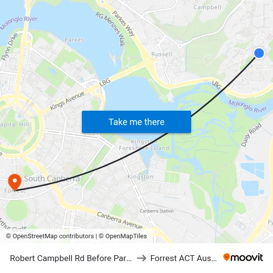 Robert Campbell Rd Before Parnell Rd to Forrest ACT Australia map