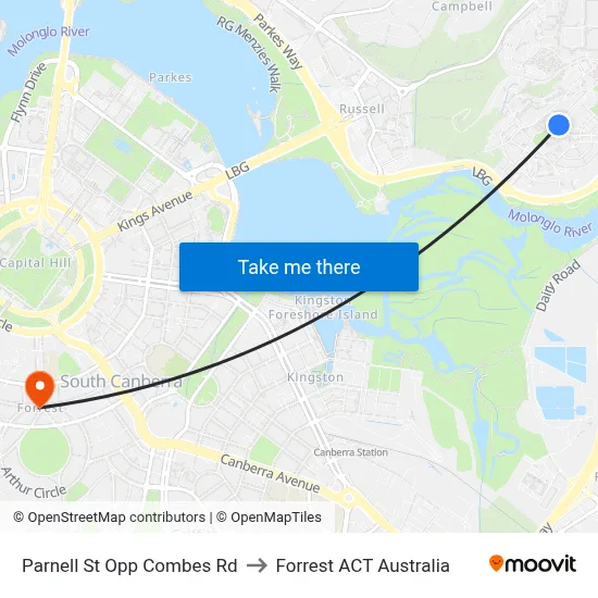 Parnell St Opp Combes Rd to Forrest ACT Australia map