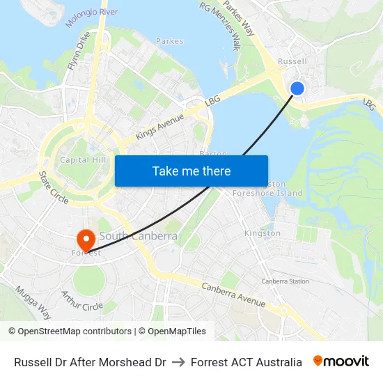 Russell Dr After Morshead Dr to Forrest ACT Australia map