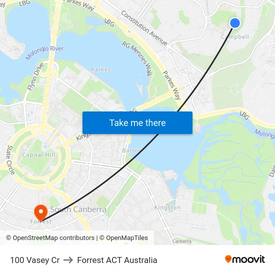 100 Vasey Cr to Forrest ACT Australia map