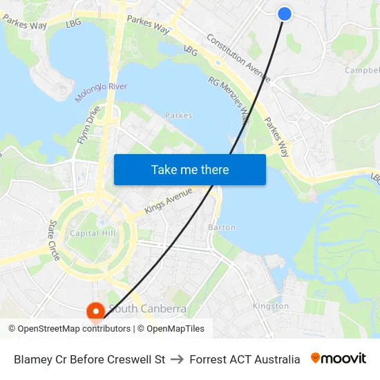 Blamey Cr Before Creswell St to Forrest ACT Australia map