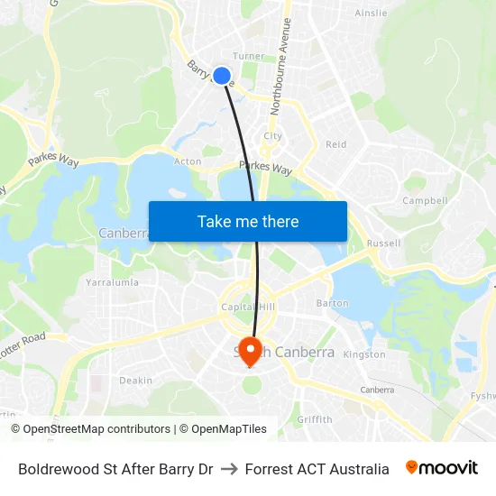 Boldrewood St After Barry Dr to Forrest ACT Australia map