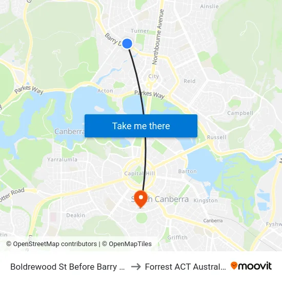 Boldrewood St Before Barry Dr to Forrest ACT Australia map