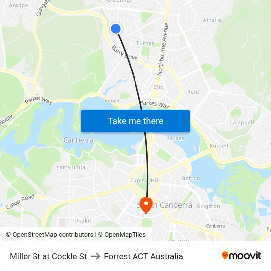 Miller St at Cockle St to Forrest ACT Australia map