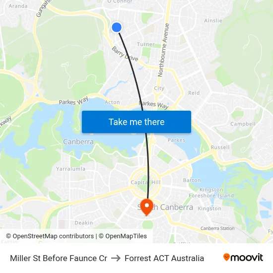 Miller St Before Faunce Cr to Forrest ACT Australia map
