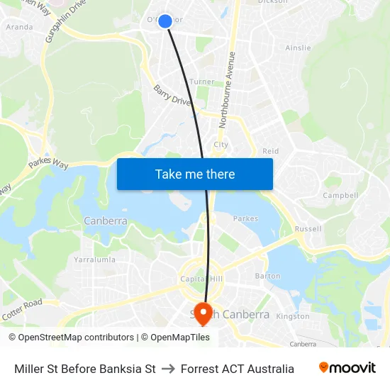 Miller St Before Banksia St to Forrest ACT Australia map