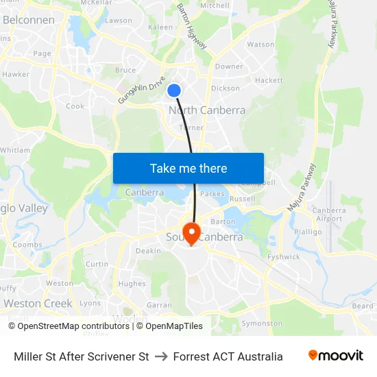 Miller St After Scrivener St to Forrest ACT Australia map