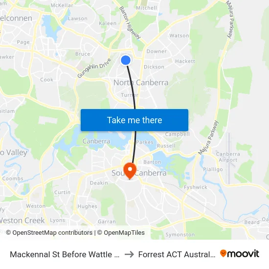 Mackennal St Before Wattle St to Forrest ACT Australia map