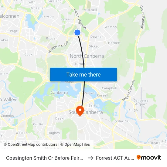 Cossington Smith Cr Before Fairweather Cct to Forrest ACT Australia map