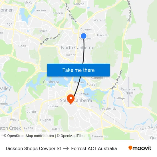 Dickson Shops Cowper St to Forrest ACT Australia map