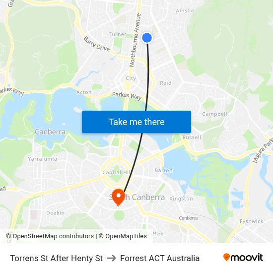 Torrens St After Henty St to Forrest ACT Australia map