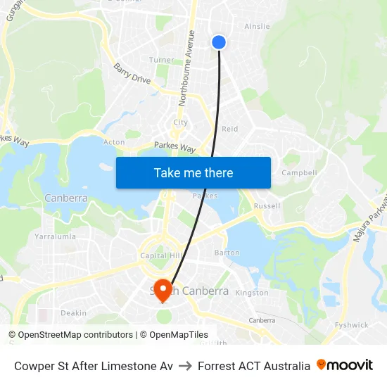 Cowper St After Limestone Av to Forrest ACT Australia map