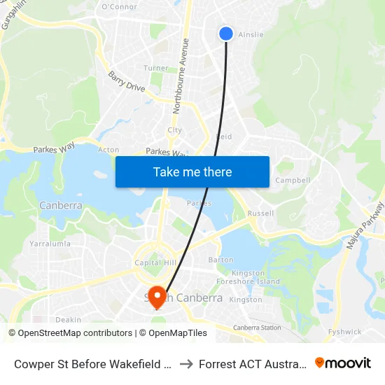 Cowper St Before Wakefield Av to Forrest ACT Australia map