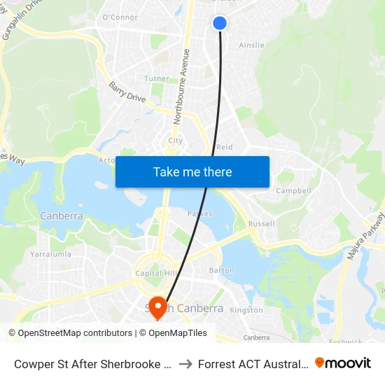 Cowper St After Sherbrooke St to Forrest ACT Australia map
