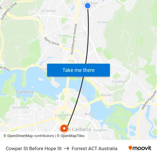 Cowper St Before Hope St to Forrest ACT Australia map