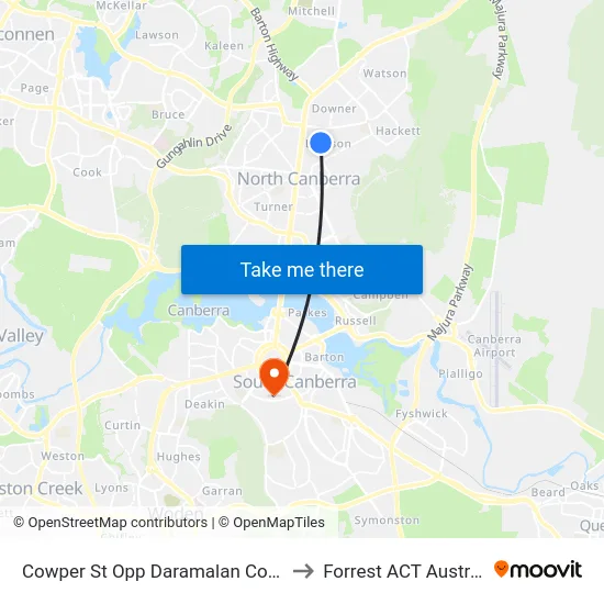 Cowper St Opp Daramalan College to Forrest ACT Australia map