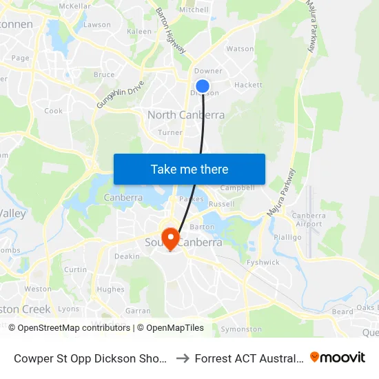 Cowper St Opp Dickson Shops to Forrest ACT Australia map