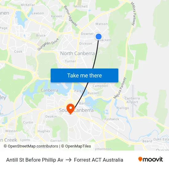 Antill St Before Phillip Av to Forrest ACT Australia map