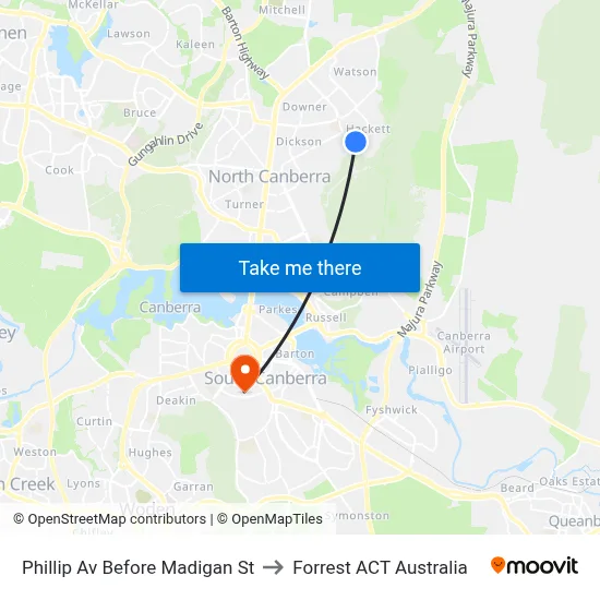 Phillip Av Before Madigan St to Forrest ACT Australia map