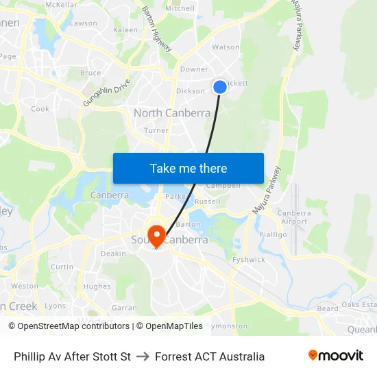 Phillip Av After Stott St to Forrest ACT Australia map