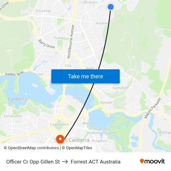 Officer Cr Opp Gillen St to Forrest ACT Australia map