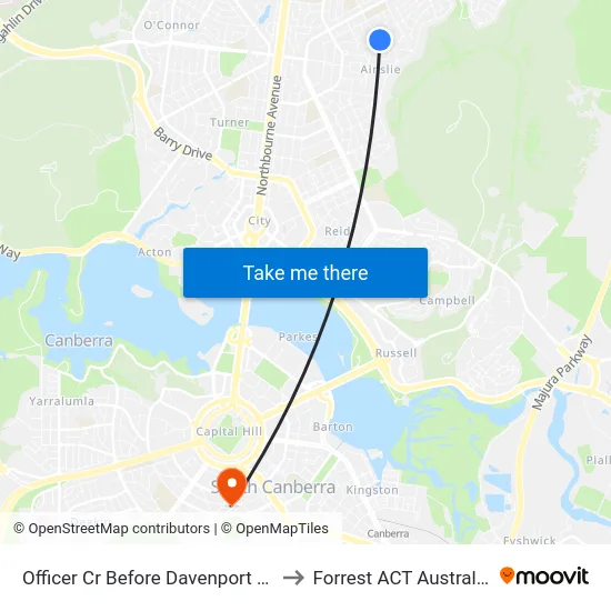 Officer Cr Before Davenport St to Forrest ACT Australia map