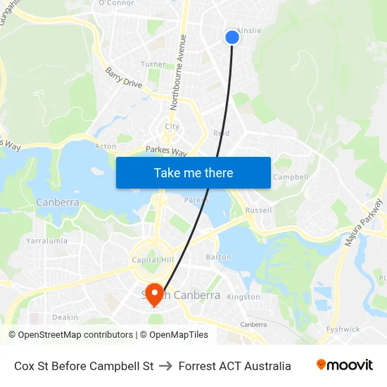Cox St Before Campbell St to Forrest ACT Australia map