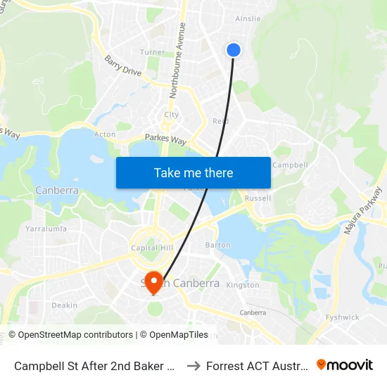 Campbell St After 2nd Baker Gdns to Forrest ACT Australia map