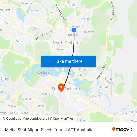 Melba St at Allport St to Forrest ACT Australia map