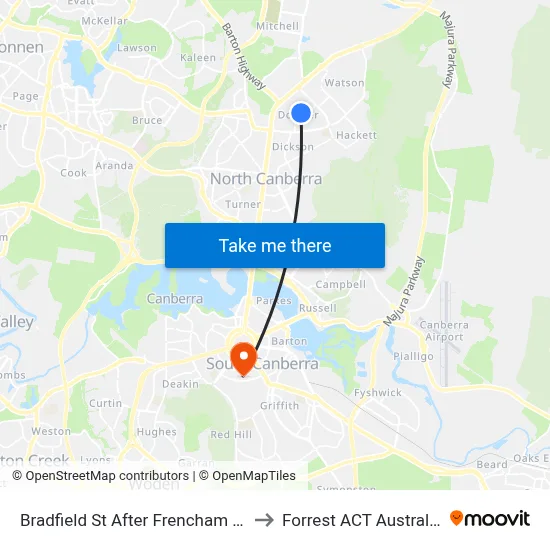 Bradfield St After Frencham St to Forrest ACT Australia map