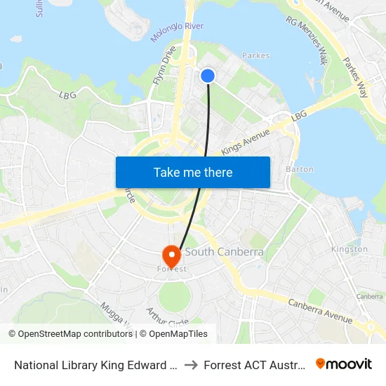 National Library King Edward Tce to Forrest ACT Australia map