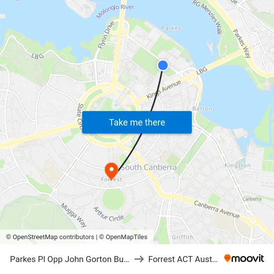 Parkes Pl Opp John Gorton Building to Forrest ACT Australia map